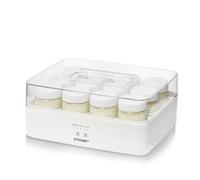 Cloer 9921 Yaourtière pour 12 pots, chacun 150 ml de capacité, pour yaourts et ferments, minuterie, 8 à 14 heures, boîtier en plastique blanc, 17 W, couvercle transparent