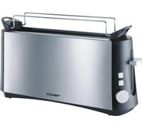 Cloer 3810 Longue fente Grille-Pain pour 4 tranches de toast, Touche Pain-Bis pour griller des sortes différentes de pain optimal, Attachement amovible pour chignon, 880 W, acier inoxydable mat