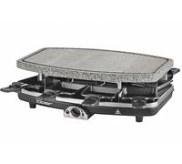 Cloer 6430 Raclette gril avec pierre de cuisson naturelle, inclus 8 poêlons anti-adhésifs pour faciliter le retrait des aliments, 1200 W, Noir