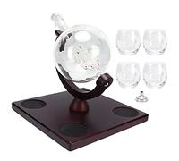 Cloimei Ensemble de carafe à whisky avec 4 verres au design élégant en forme de globe gravé, distributeur de liqueur en verre borosilicate transparent avec bouchon étanche et enton