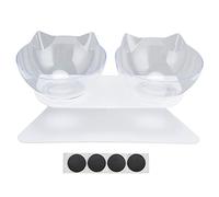 Cloimei Gamelles Doubles pour Chat, surélevées, inclinables à 15 degrés, avec Support de Cou pour Chats et Petits Chiens, gamelles en Plastique, 2 Bols et Support Inclus, 344 g, 14 (Base Blanche +