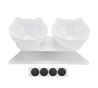 Cloimei Gamelles Doubles pour Chat, surélevées, inclinables à 15 degrés, avec Support de Cou pour Chats et Petits Chiens, gamelles en Plastique, 2 Bols et Support Inclus, 344 g, 14 (Base Blanche +