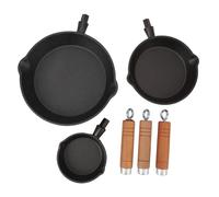 Cloimei Mini poêle en fonte 3 pièces, petites poêles à frire antiadhésives pré-assaisonnées avec poignées en bois pour œufs, légumes, viandes sur cuisinière, four, grill, camping 2