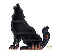 Cloimei Présentoir en Bois et Cristal Wolf, étagère décorative Multicouche fabriquée à la Main pour la Maison, Le Bureau, Le contreplaqué de Style Rustique Lodge 30x26x4cm (Loup à Droite)