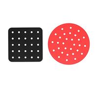 Cloimei Tapis de panier de friteuse à air antiadhésif en silicone réutilisable, accessoires de cuisine pour friteuses à air, fours à vapeur, noir rouge 19x19cm 23x23cm 2 paquets