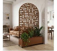casa.pro Cloison avec Jardinière Bernalda Forme d'arc 190x120x38 cm Marron | bac à fleurs résistant, protection contre les regards, séparateur avec roulettes, freins de blocage