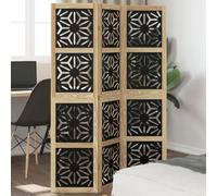 Cloison de Séparation 3 Panneaux en Bois de Paulownia Massif, Marron Noir | Paravent pliable à charnières métalliques, design géométrique, usage intérieur, cadre stable, entretien facile