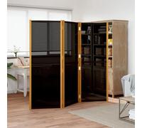 Cloison de séparation 3 Panneaux Noir en Bois d'acacia Massif 210x180 cm Pliable avec Tissu textilène résistant pour intérieur et extérieur, séparation d’Espace, intimité et décoration