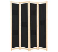 Cloison de séparation 4 panneaux Noir 160x170x4 cm Tissu Noir