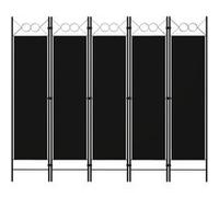 vidaXL Cloison de séparation 5 panneaux Paravent – Noir 200 x 180 cm