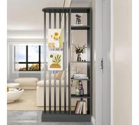 Cloison de séparation de pièce en bois avec étagères autoportantes et armoire de rangement élégante pour décoration de maison ou de bureau, gris et noir, 79,8 x 23,9 x 200,7 cm