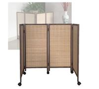 Cloison de séparation pliable en bambou à 4 panneaux avec poulies - Cloison occultante mobile pour la maison, l'école, la maternelle (120 x 40 cm) - Décoratif et fonctionnel