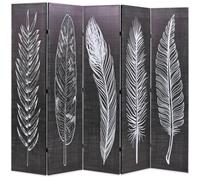 Cloison de Séparation Pliable 200x170 cm Plumes Noir et Blanc Paravent vidaXL