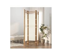 vidaXL Cloison de séparation pliante 3 panneaux – Paravent 120 cm bambou et toile blanc crème