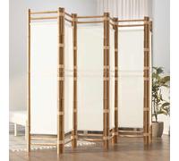 vidaXL Cloison de séparation pliante 5 panneaux 200 cm Bambou et toile Blanc crème