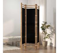 Cloison de Séparation Pliante 3 Panneaux Paravent Noir Bambou et Toile vidaXL