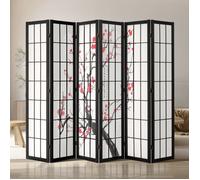 VEVOR Cloison de Séparation Japonaise à 6 Panneaux Fleur de Cerisier, Séparateur de Pièce Pliable en Bois, Paravent de Confidentialité, pour Séparation de Pièce, Maison, Bureau et Chambre à Coucher