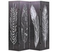 Cloison de séparation - vidaXL - Pliable 160x170 cm - Plumes Noir et blanc - Bois massif - Intérieur