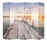 Cloison de séparation - vidaXL - Pliable - 228 x 170 cm - Bois massif - Toile durable Blanc G