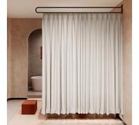 Cloison d'intimité en forme de U pour salons de beauté, tringle réglable avec rideaux gris, jaunes et blancs, idéale pour les vestiaires et la thérapie (200 cm)