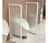 Cloison d'urinoir murale en verre trempé strié, séparateur de toilette moderne avec cadre métallique arrondi, brise-vue pour hôtel et toilettes publiques(White 90cm/35.4in,2pcs)