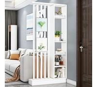 Cloison Hall d’entrée avec Rangement, Séparateur de pièce Design avec étagères, Claustra intérieur en Bois et Acier, Installation sans perçage pour entrée, Salon ou Bureau(White+White,80cm)