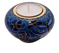 Cloisonné Urne souvenir pour cendres | Photophore décoratif d'intérieur | Collection assortie taille complète (papillon bleu)