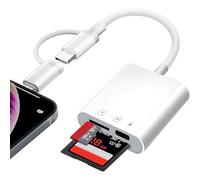 Clomnpe Adaptateur lecteur de carte SD pour iPhone, USBC SD Card Reader Lightning to Memory Card Camera Reader Adaptateur carte microSD Lightning avec carte sd/tf et recharge Simultanée, Plug-and-Play
