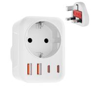 Clomnpe Adaptateur Prise Anglaise UK, Adaptateur de Voyage avec 2USB (3.4A)& 2 USB-C with 1 Socket, Adaptateur de Type G pour l'Angleterre, Irlande, Dubaï, Les Maldives et Le Qatar