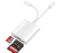 Clomnpe Lecteur Carte SD pour iPhone [Apple MFi Certified] 2 in 1 USB C Lightning vers SD Micro SD Lecteur de Carte Mémoire, Adaptateur Carte SD pour iPhone 16 15 Pro/Max iPad Pro Samsung Xiaomi