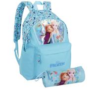 Clondo Ensemble Sac à dos + trousse scolaire pour fans de La Reine des Neiges 41 cm, Compartiment matelassé, poche gourde et bandes réfléchissantes