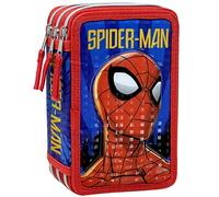Clondo Spiderman Trousse Garçon, Étui Triple rempli Enfants, 44 Accessoires d'École Primaire, 20 Centimètres, 3 Fermetures Éclair, Compartiments Organisés, Superhéros
