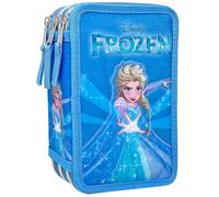 Clondo Trousse 3 Compartiments 3D Enfants, pour La Reine des Neiges et Frozen Fan, Triple Remplissage, 44 Accessoires École Fille, 3 Fermetures Éclair, 20cm, Feutres, Crayons, Papeterie