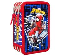 Clondo Trousse 3 Compartiments 3D Enfants, pour Spiderman Fan, Triple Remplissage, 44 Accessoires École Garçon, 3 Fermetures Éclair, 20cm, Feutres, Crayons, Papeterie