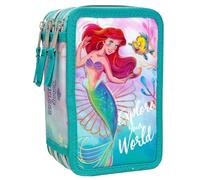 Clondo Trousse 3D à 3 Compartiments pour Fille, pour La Petite Sirène Fans, Triplement Garnie, 44 Accessoires pour l'École Primaire, 3 Fermetures Éclair, 20 cm, Ariel