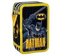 Clondo Trousse d'école 3 compartiments pour enfants, 44 pièces, effet 3D avec personnages, 20 x 12 x 7 cm, kit de papeterie triple trousse primaire et primaire, 6 ans et plus, Batman 26