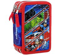 Clondo Trousse Garçon, Étui Triple rempli Enfants, 44 Accessoires d'École Primaire, 20 Centimètres, 3 Fermetures Éclair, Compartiments Organisés, pour Avengers Fan Superhéros