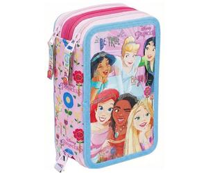 Clondo Trousse Scolaire Complète 44 Pièces pour Fan de Disney Princesses - Kit Créatif Triple Compartiment avec Ciseaux, Crayons, Feutres - Idée Cadeau Fille Rose avec Ariel, Raiponce, Cendrillon