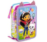 Clondo Trousse Triple Remplie pour Filles, pour Gabby et la Maison Magique Fans, 45 Accessoires Scolaires, 3 Fermetures Éclair, Crayons de Couleur, Feutres, Colle, Ciseaux