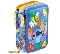 Clondo Trousse Scolaire Complète 45 Pièces pour Fan de Stitch - Kit Créatif Triple Compartiment avec Colle, Ciseaux, Crayons 4.0 mm, Feutres - Idée Cadeau Fille Bleue
