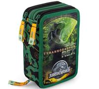 Clondo Trousse Scolaire Complète 45 Pièces pour Jurassic Dinosaures World Fan - Kit Créatif Triple Compartiment avec Stylos Gel Effaçables, Crayons 4.0 mm, Feutres - Idée Cadeau
