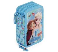 Clondo Trousse scolaire complète à 3 compartiments - 46 accessoires pour enfants - Kit de papeterie avec 3 stylos gel effaçables, marqueurs, crayons, colle, surligneur, gadget officiel, La Reine des
