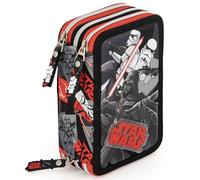 Clondo Trousse Scolaire Garçon 3 Compartiments Garnie pour Fans de Star Wars - 46 Pièces Kit Papeterie 6-12 Ans avec Stylos Effaçables, Feutres Giotto - Trousse pour École Primaire