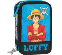 Clondo Trousse Triple Remplie Enfants, pour One Piece, 45 Accessoires Scolaires, 3 Fermetures Éclair, Compartiments Organisés, Crayons de Couleur, Feutres, Ciseaux