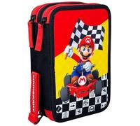 Clondo Trousse Triple Remplie Enfants, pour Super Mario Kart Fans, 45 Accessoires Scolaires, 3 Fermetures Éclair, Compartiments Organisés, Crayons de Couleur, Feutres, Ciseaux