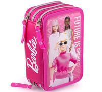 Clondo Trousse Triple Remplie pour Fille, pour Barbie Fans, 45 Accessoires Scolaires, 3 Fermetures Éclair, Compartiments Organisés, Crayons de Couleur, Feutres, Colle, Ciseaux