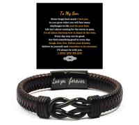 CLOORDE Bracelet en cuir tressé avec inscription « To My Son » de Dad/Mom - Inscription « Love You Forever » - Cadeau pour la fête des pères ou une remise de diplôme, Large, Cuir, Pas de gemme
