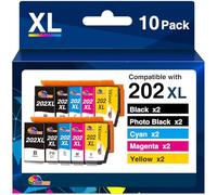 Clorisun 202xl Cartouches d'encre Compatible pour Epson XP-6100 XP-6000 XP-6005 XP-6105 XP-6001 (2 Noir, 2 Cyan, 2 Magenta, 2 Jaune, 2 Photo Noir, 10 Pack)