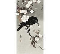 Impression d'art Ohara Koson - Crow and Cherry Blossom (20cm x 40cm) + Un Poster Bora Bora en Cadeau!