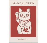 Close Up KsanaKalpa Poster Maneki-Neko Rouge minimaliste chat porte-bonheur Impression d'art Mat encadré/sans cadre Différentes tailles 30 cm x 40 cm Sans cadre
